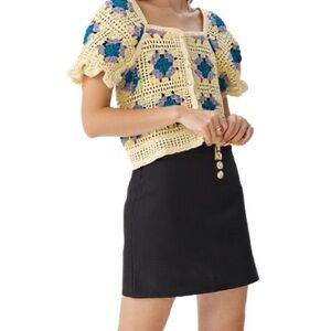 Crochet Crop Cardigan Granny Square Short Sleeves Handmade Size Small